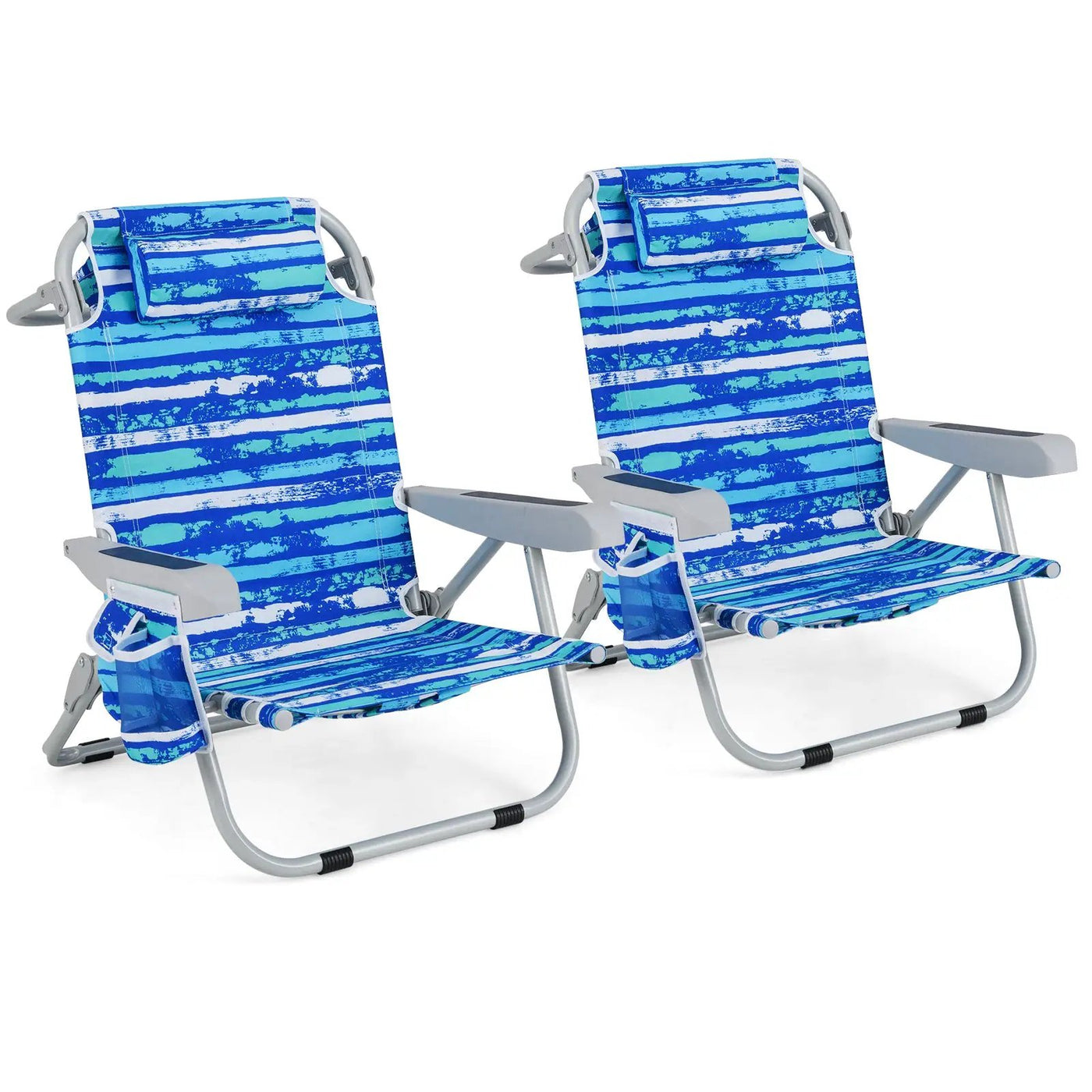 Foldable Backpack Beach Chair with Cup Holder and Storage Pockets Set of 2 by DirectDeals
