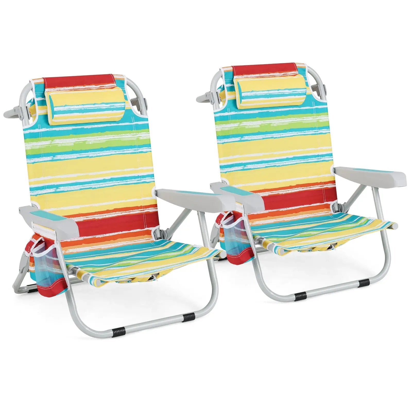 Foldable Backpack Beach Chair with Cup Holder and Storage Pockets Set of 2 by DirectDeals