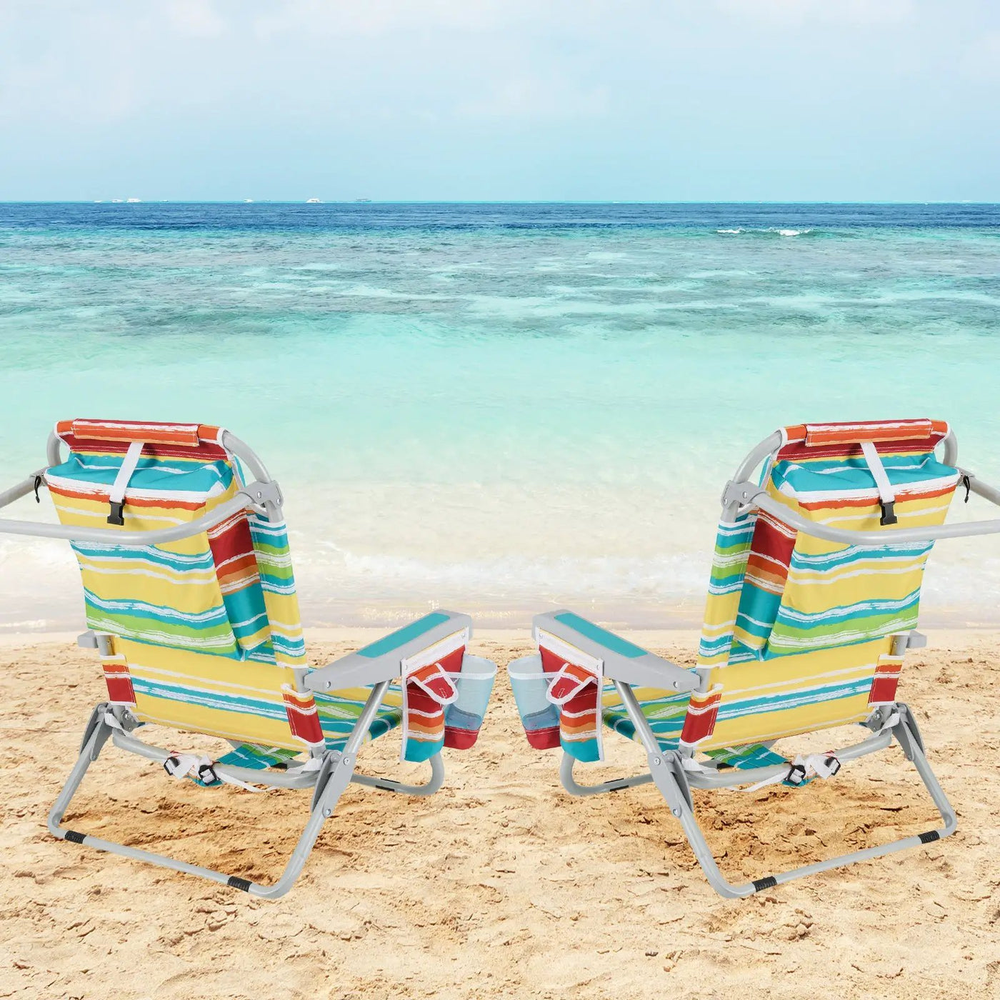 Foldable Backpack Beach Chair with Cup Holder and Storage Pockets Set of 2 by DirectDeals