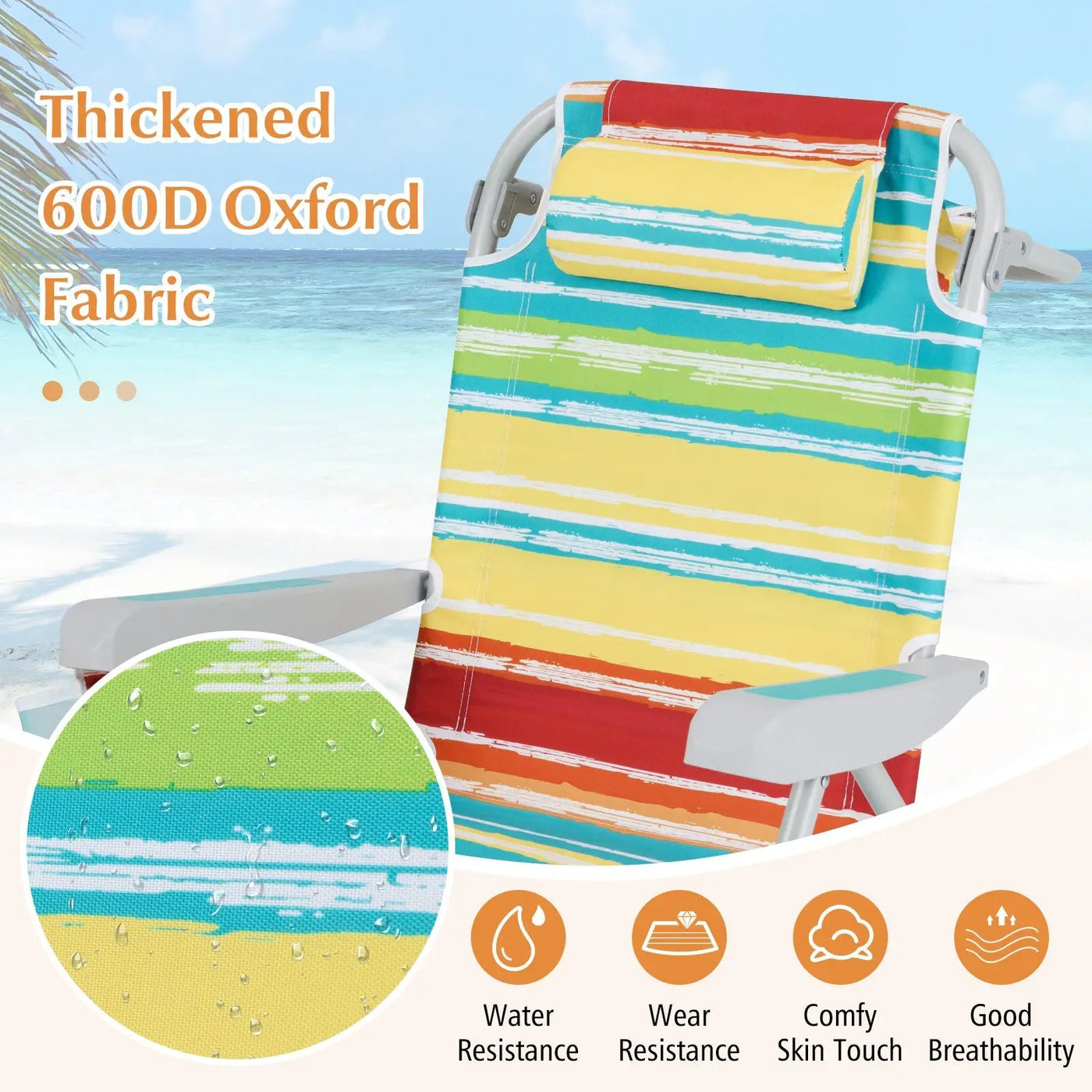 Foldable Backpack Beach Chair with Cup Holder and Storage Pockets Set of 2 by DirectDeals