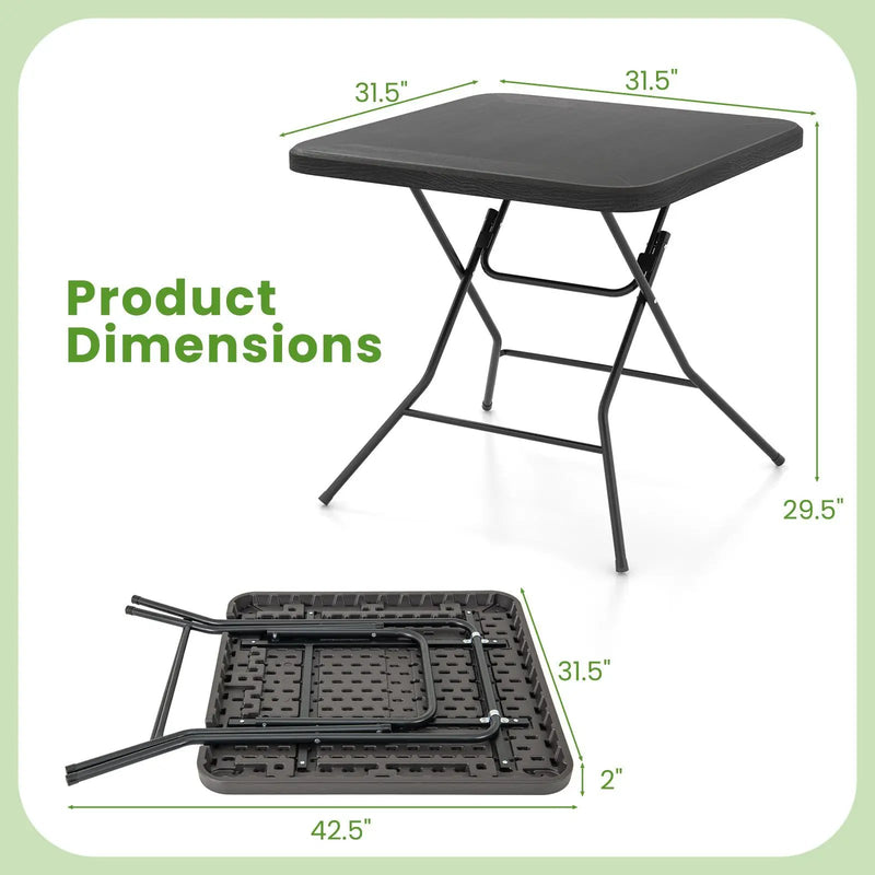 2.6FT Foldable Dining Table with Wood Grain HDPE Tabletop and Non-slip Foot Pads-Black by DirectDeals