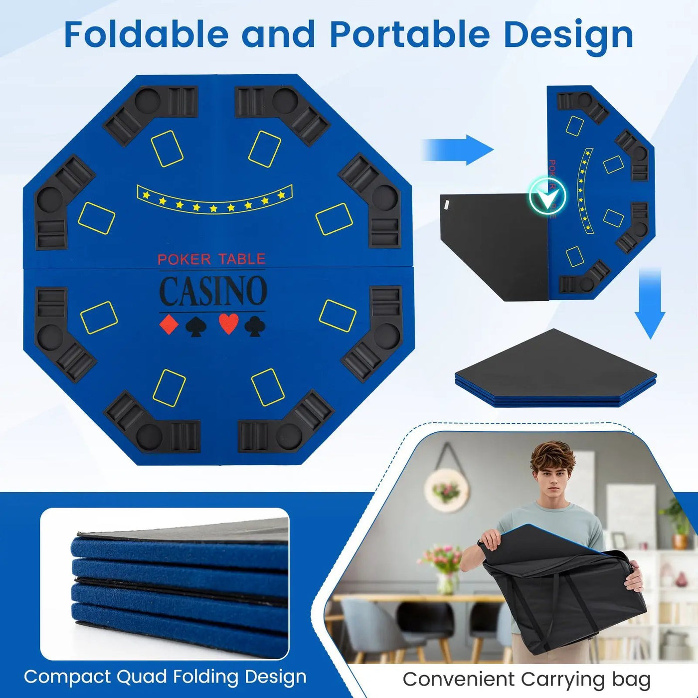 8-Player Foldable Poker Table Top with Carrying Bag by DirectDeals