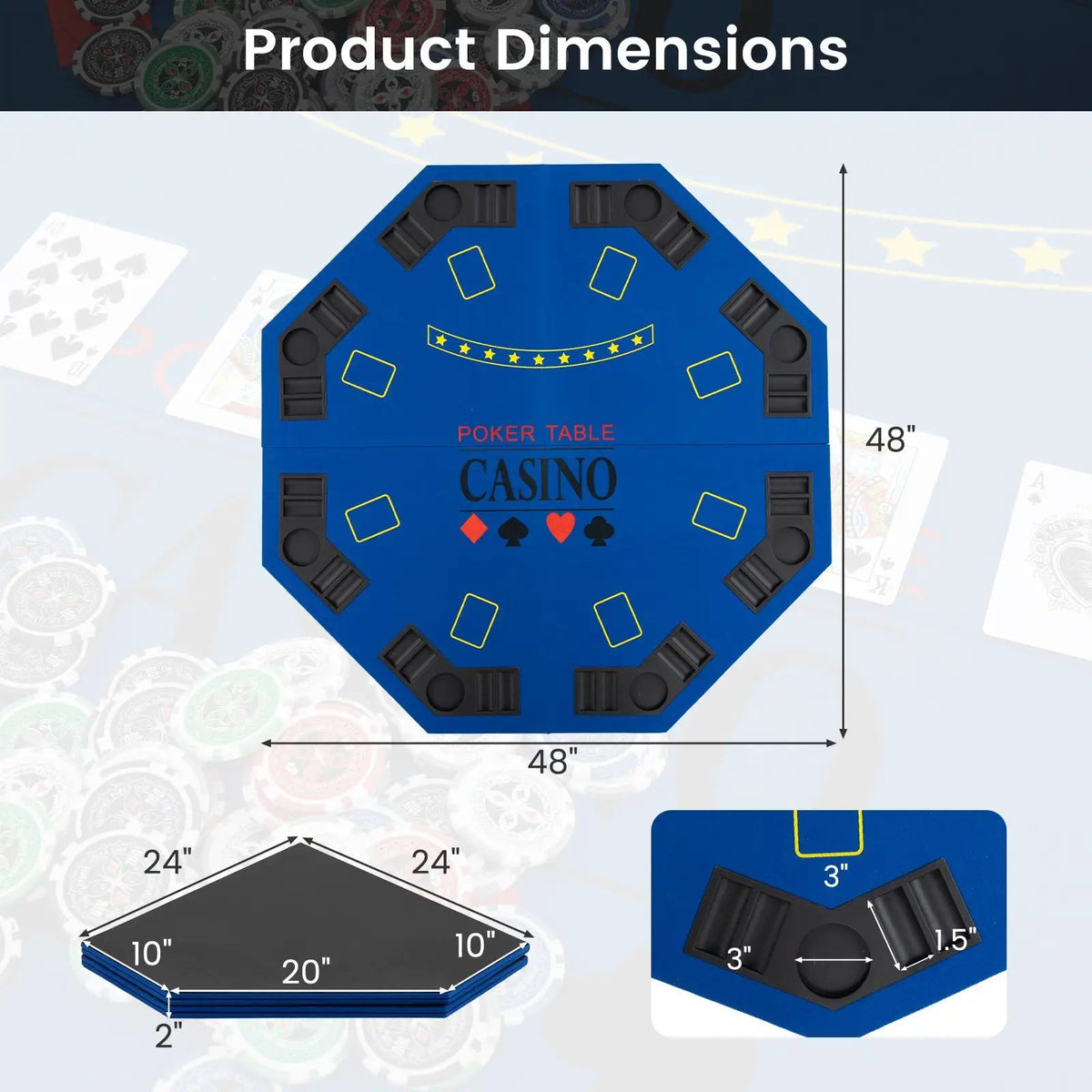 8-Player Foldable Poker Table Top with Carrying Bag by DirectDeals