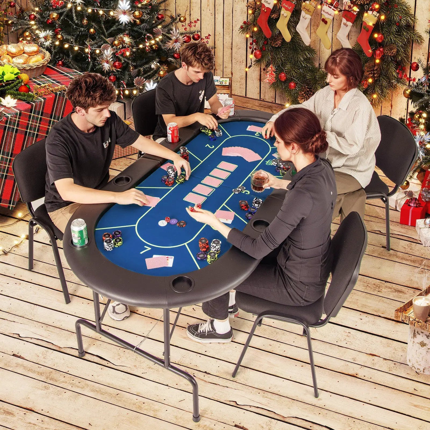 72 x 36 x 30.5 Inch Foldable Poker Table with 8 Cup Holders by DirectDeals