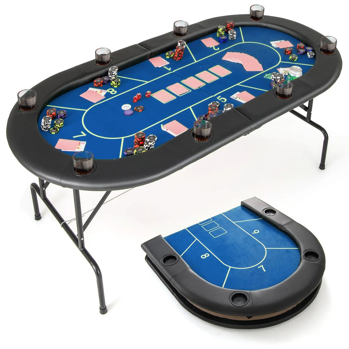 72 x 36 x 30.5 Inch Foldable Poker Table with 8 Cup Holders by DirectDeals