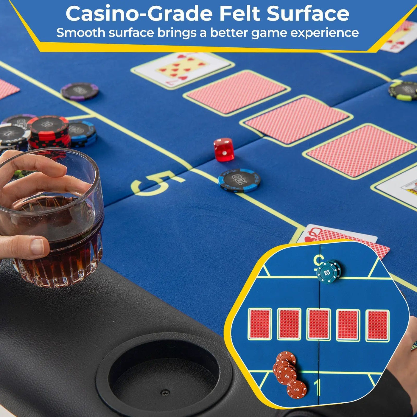 72 x 36 x 30.5 Inch Foldable Poker Table with 8 Cup Holders by DirectDeals