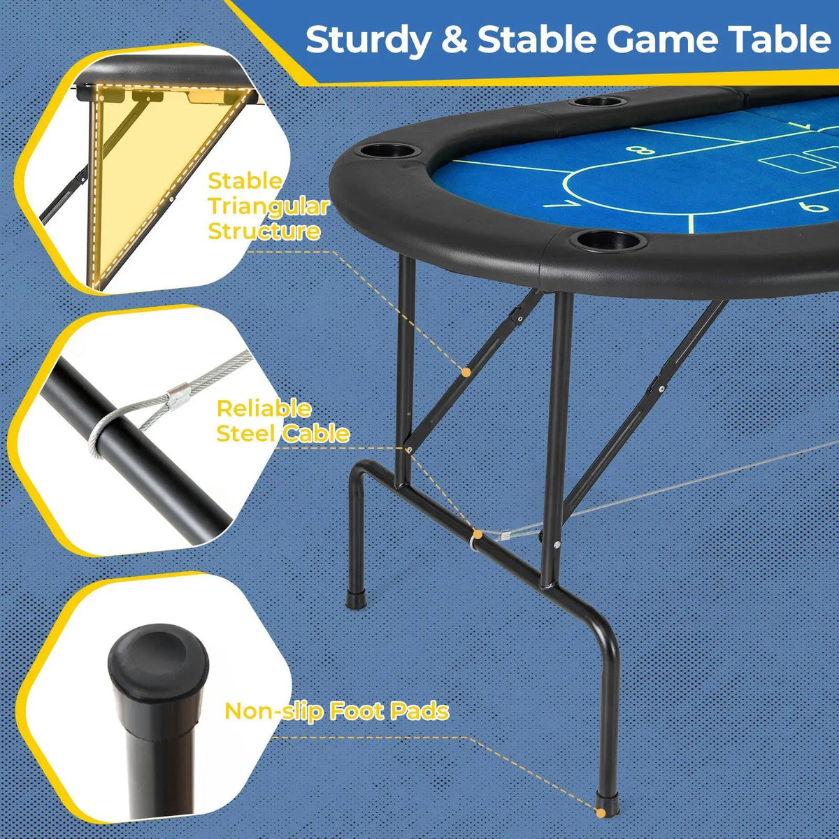 72 x 36 x 30.5 Inch Foldable Poker Table with 8 Cup Holders by DirectDeals