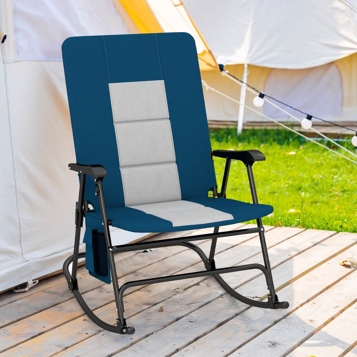 Foldable Rocking Padded Portable Camping Chair with Backrest and Armrest by DirectDeals