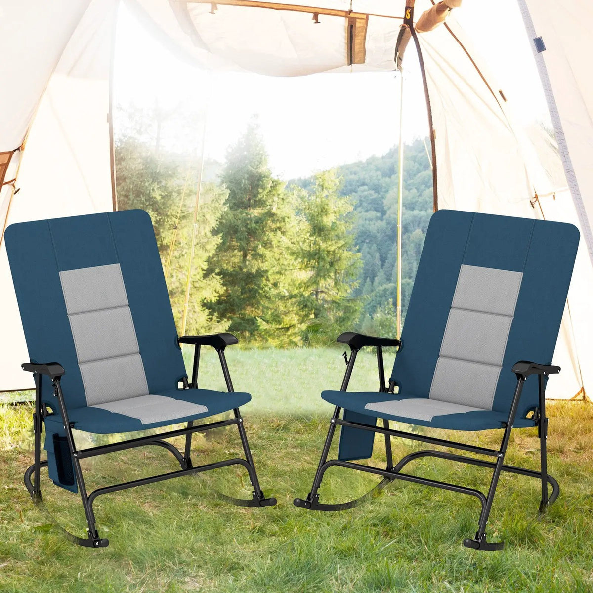 Foldable Rocking Padded Portable Camping Chair with Backrest and Armrest by DirectDeals