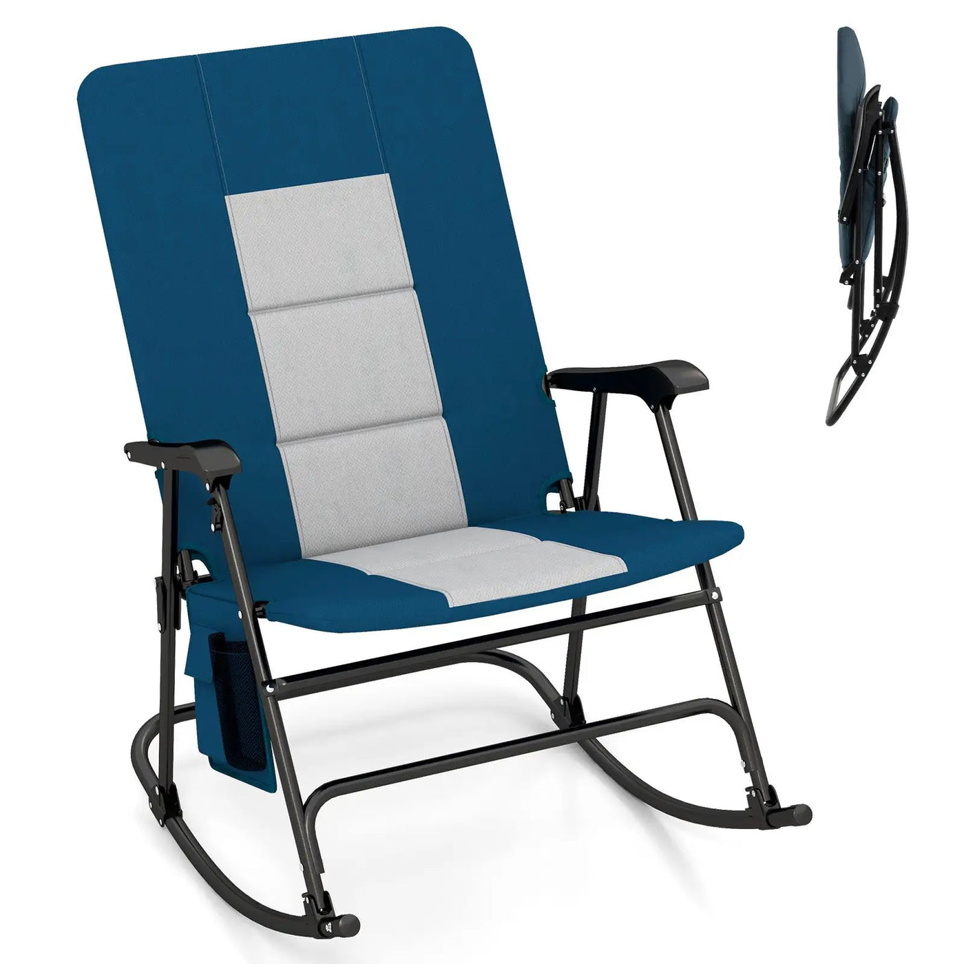 Foldable Rocking Padded Portable Camping Chair with Backrest and Armrest by DirectDeals