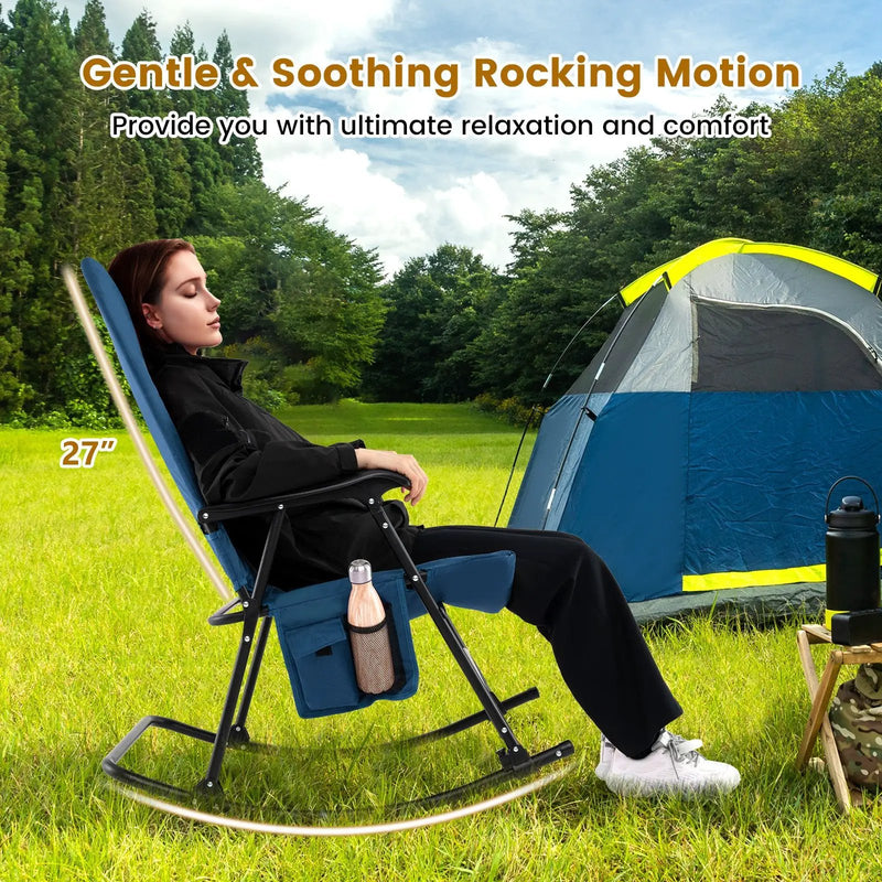 Foldable Rocking Padded Portable Camping Chair with Backrest and Armrest by DirectDeals