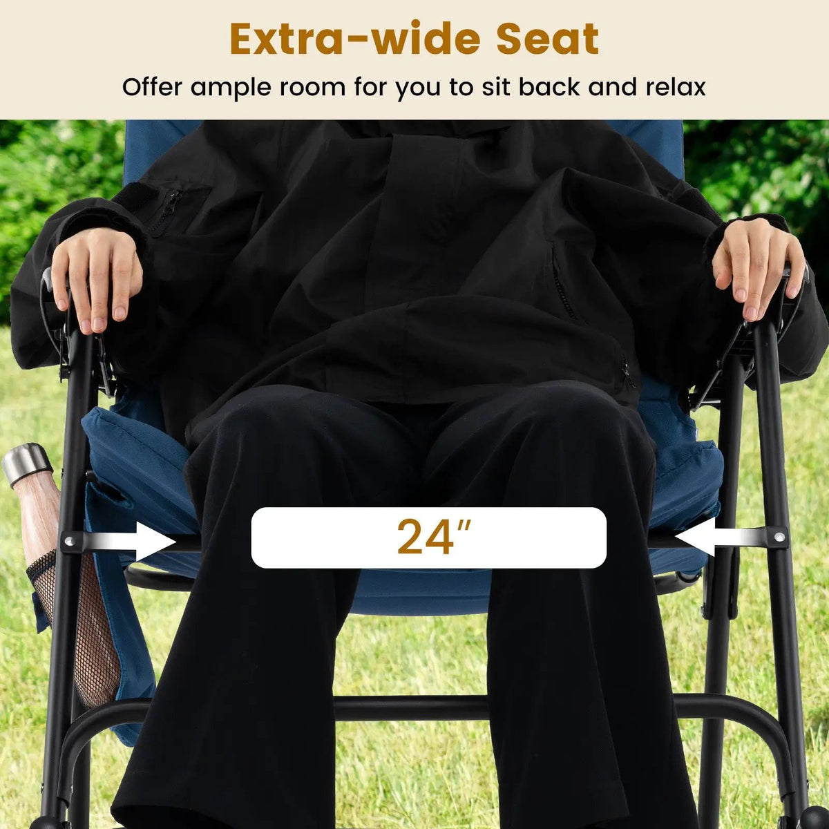 Foldable Rocking Padded Portable Camping Chair with Backrest and Armrest by DirectDeals