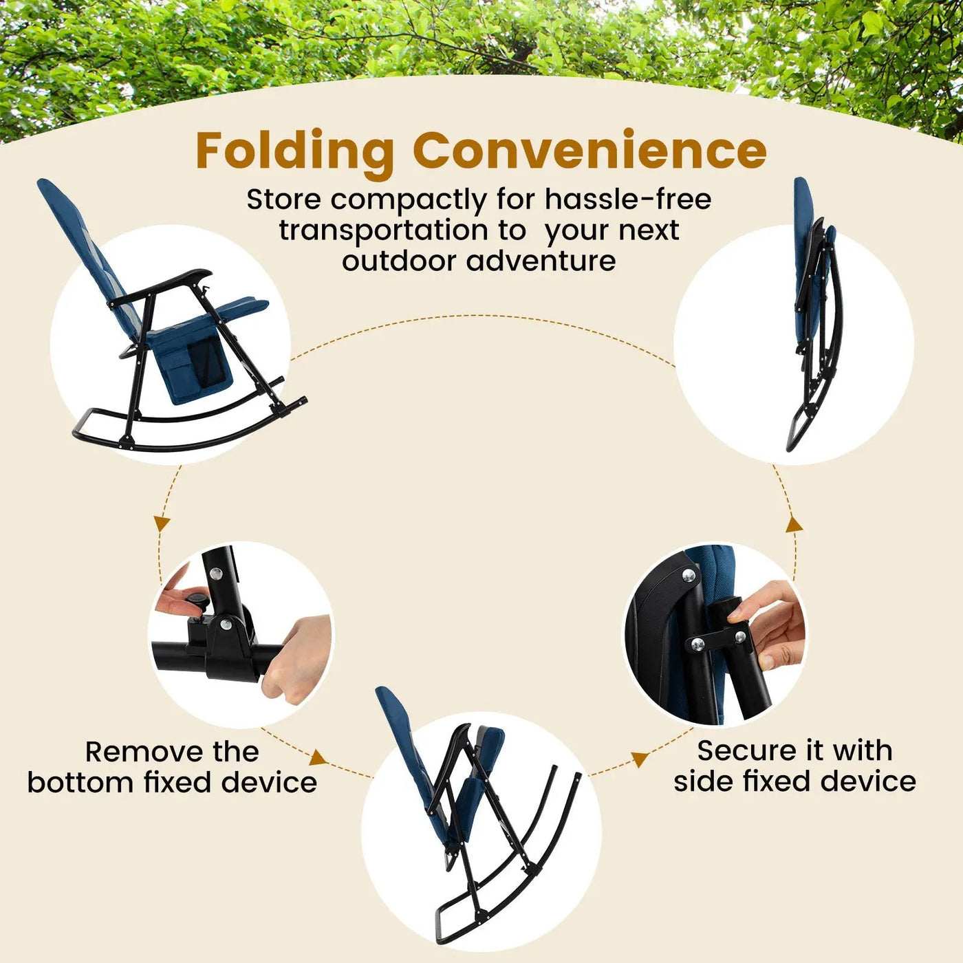 Foldable Rocking Padded Portable Camping Chair with Backrest and Armrest by DirectDeals