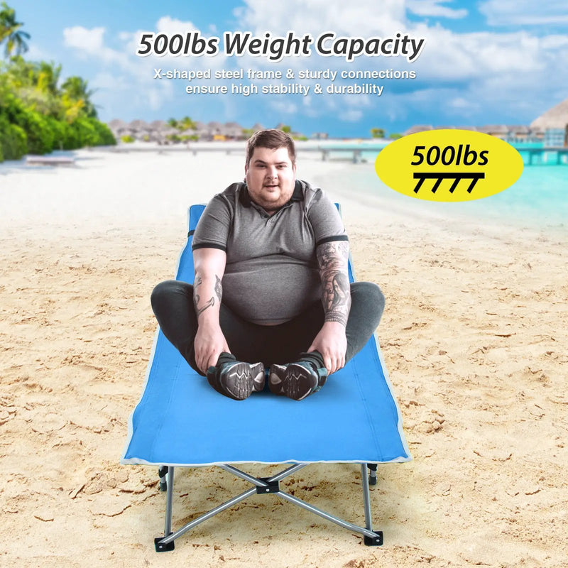 Folding Camping Cot with Side Storage Pocket Detachable Headrest by DirectDeals