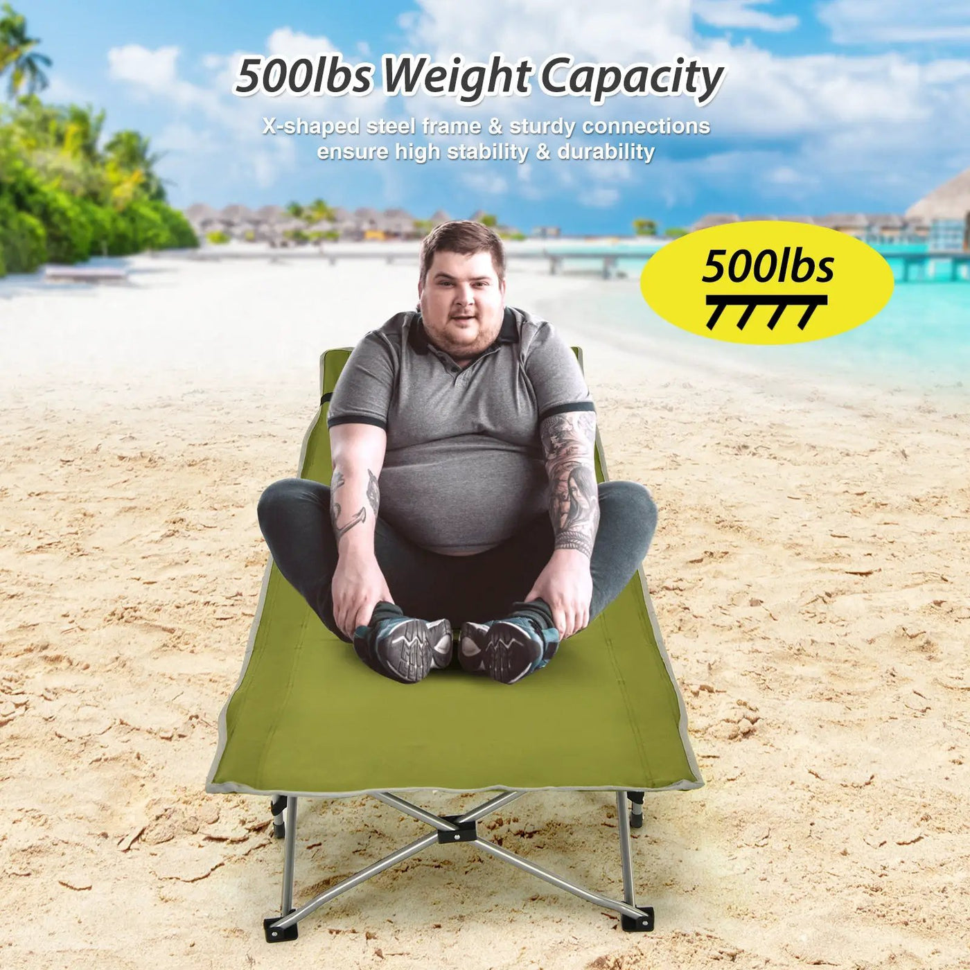 Folding Camping Cot with Side Storage Pocket Detachable Headrest by DirectDeals
