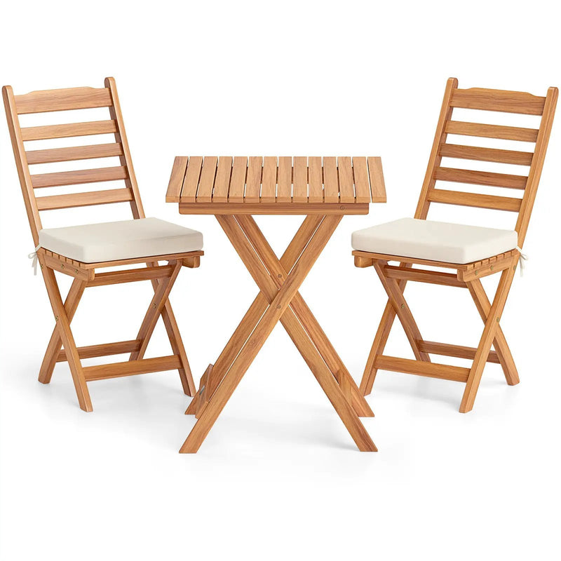 Folding Chair Table Set with Soft Seat Cushions and Table-White by DirectDeals