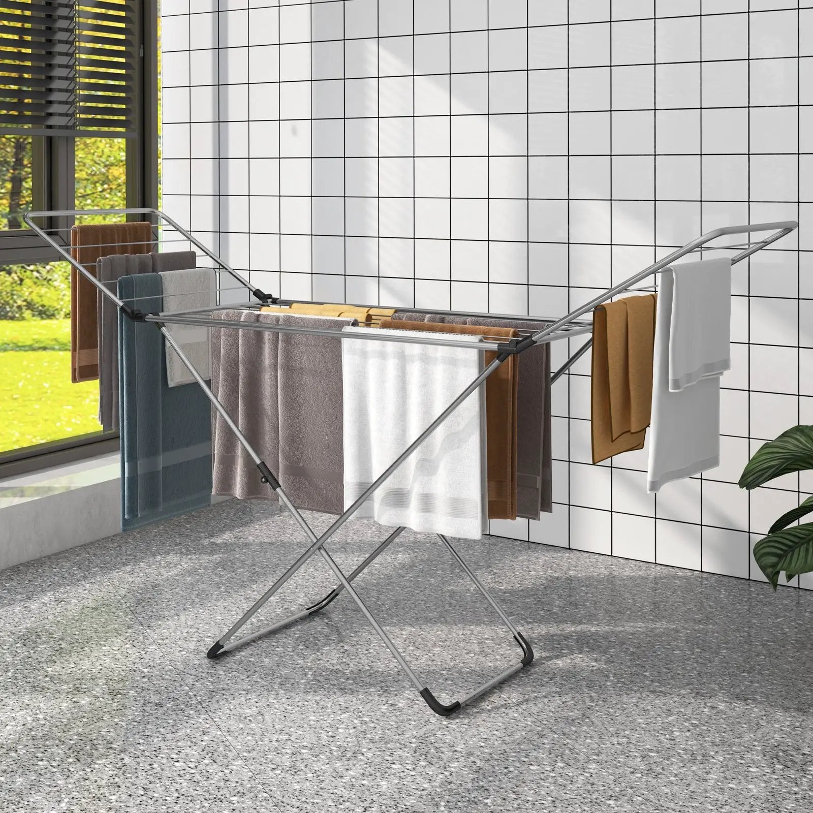 Folding Clothes Drying Rack with Adjustable Wings for Indoor and Outdoor Use by DirectDeals