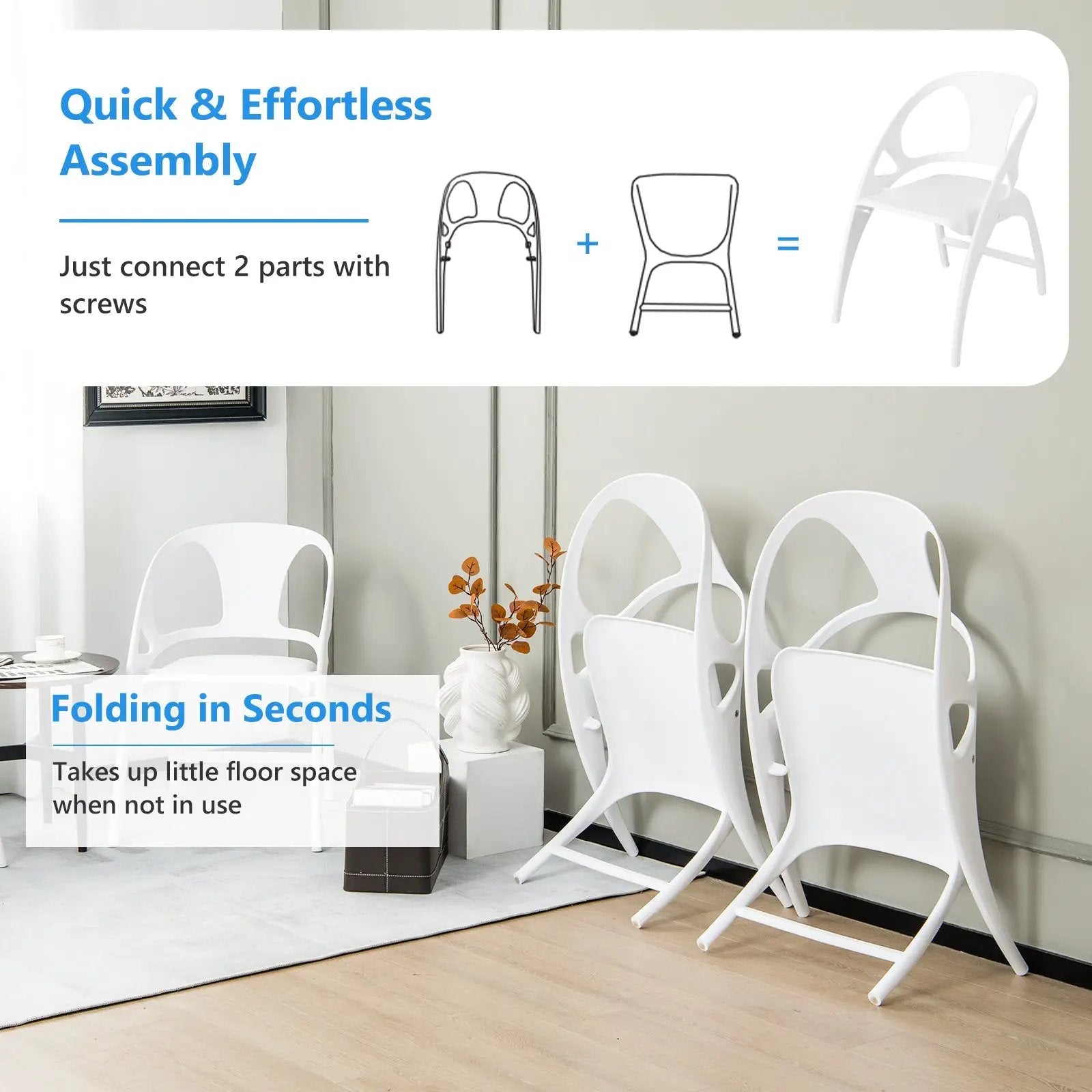 Folding Dining Chairs Set of 2 with Armrest and High Backrest by DirectDeals