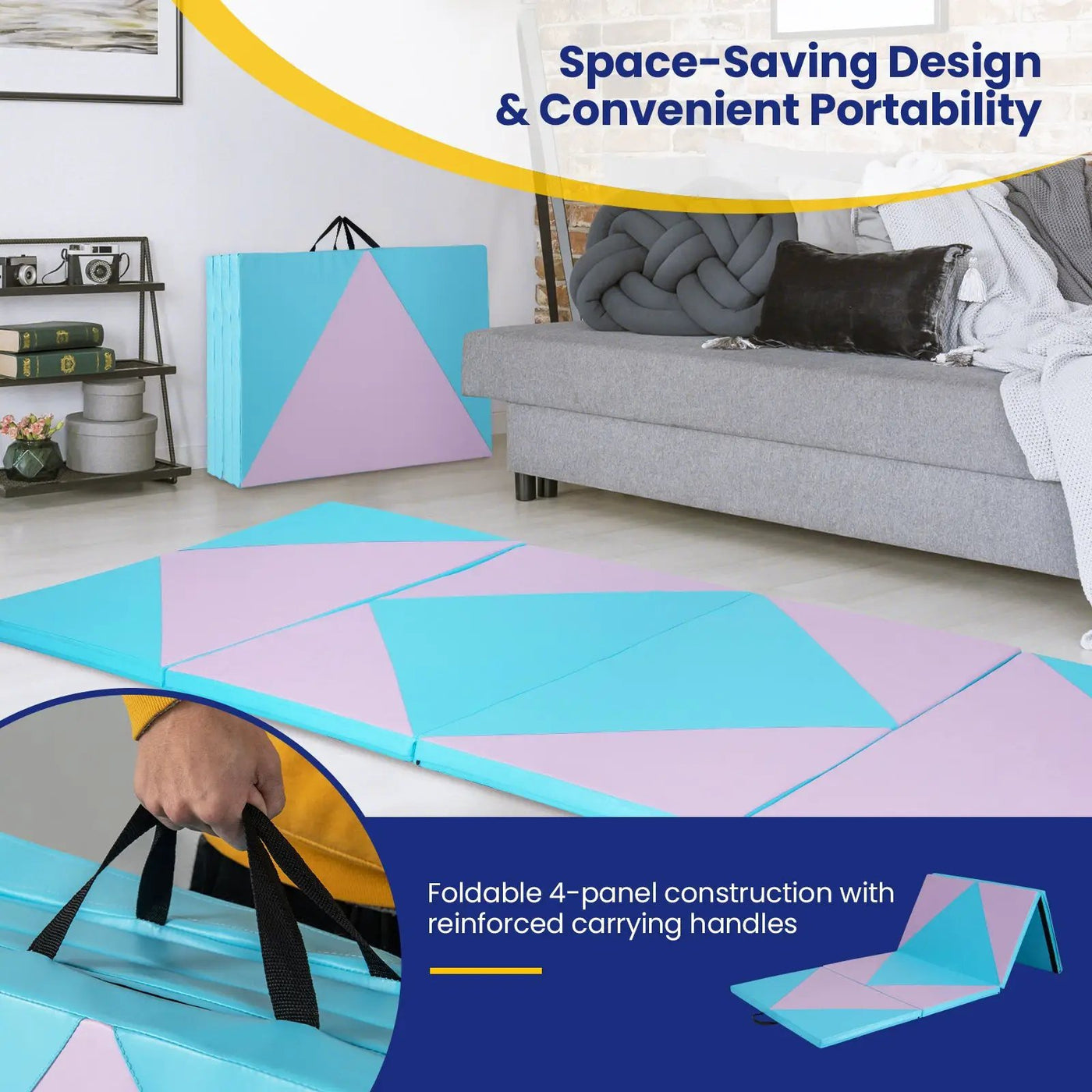 4-Panel PU Leather Folding Exercise Gym Mat with Hook and Loop Fasteners by DirectDeals