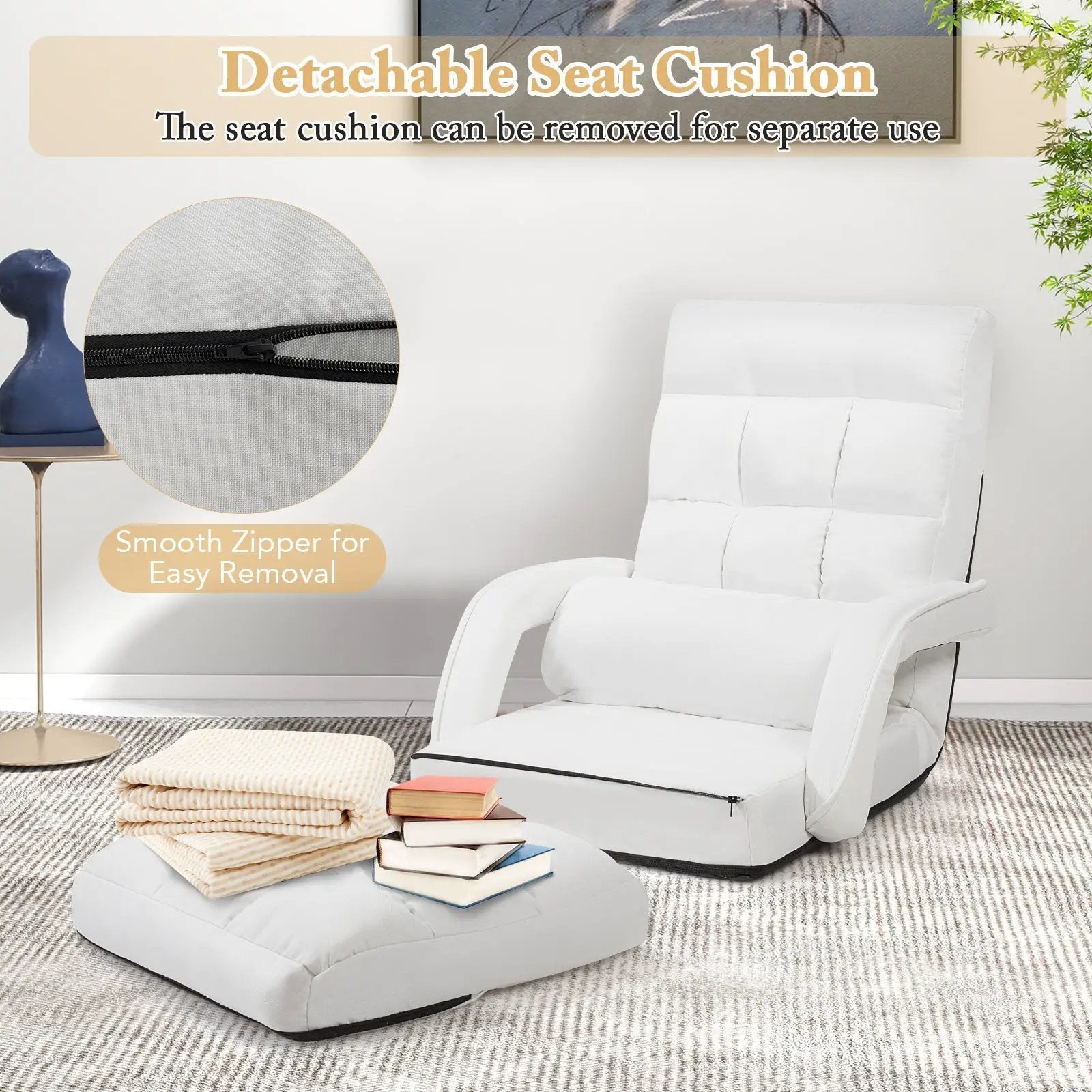 Folding Lazy Floor Chair Sofa with Armrests and Pillow by DirectDeals
