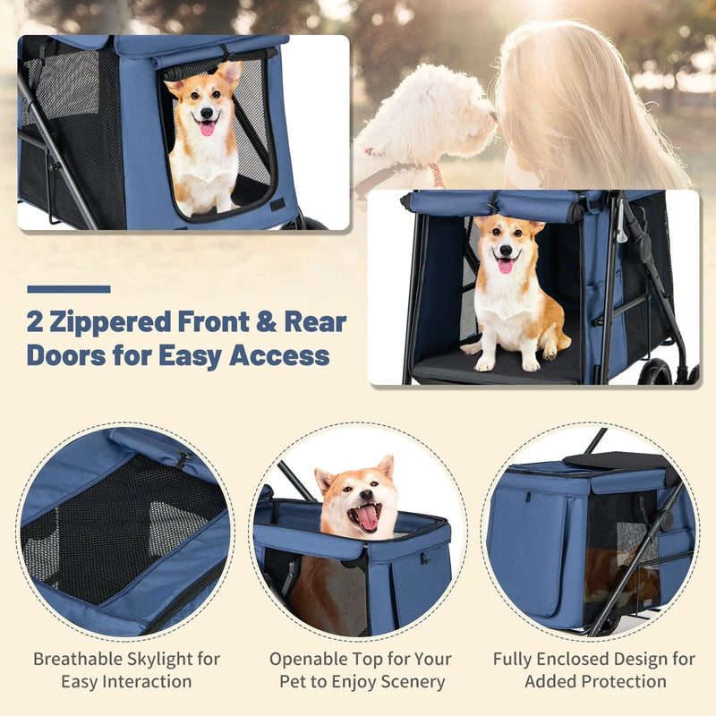 Folding Pet Stroller for Small and Medium Pets with Breathable Mesh andx One-Button Foldable by DirectDeals