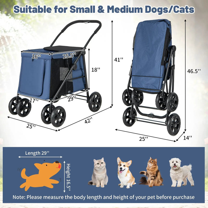 Folding Pet Stroller for Small and Medium Pets with Breathable Mesh andx One-Button Foldable by DirectDeals