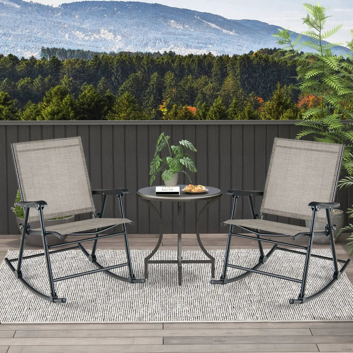Folding Rocking Chair with Breathable Seat Fabric Set of 2 by DirectDeals