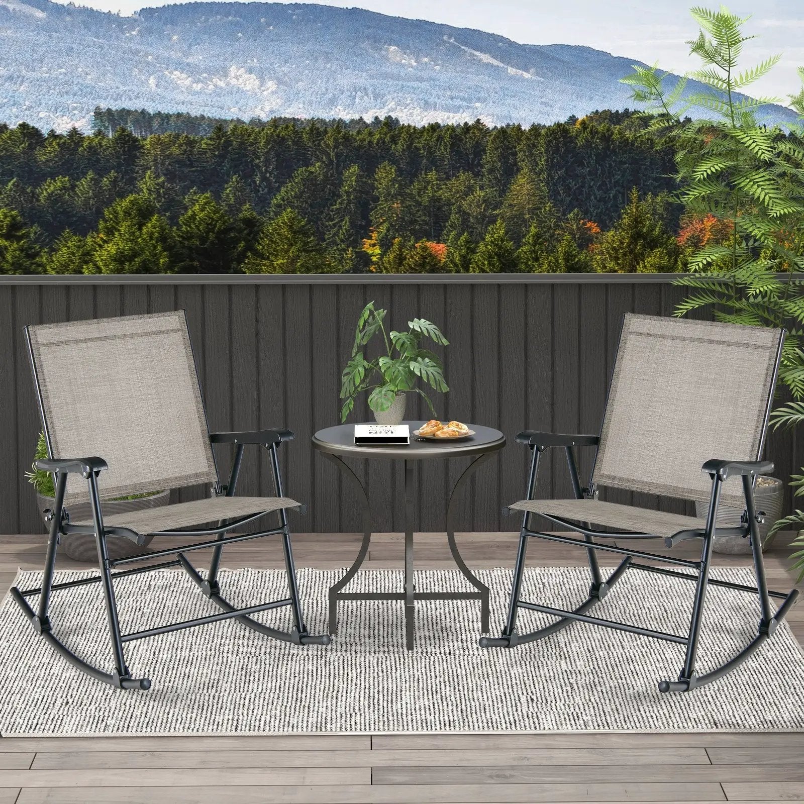 Folding Rocking Chair with Breathable Seat Fabric Set of 2 by DirectDeals