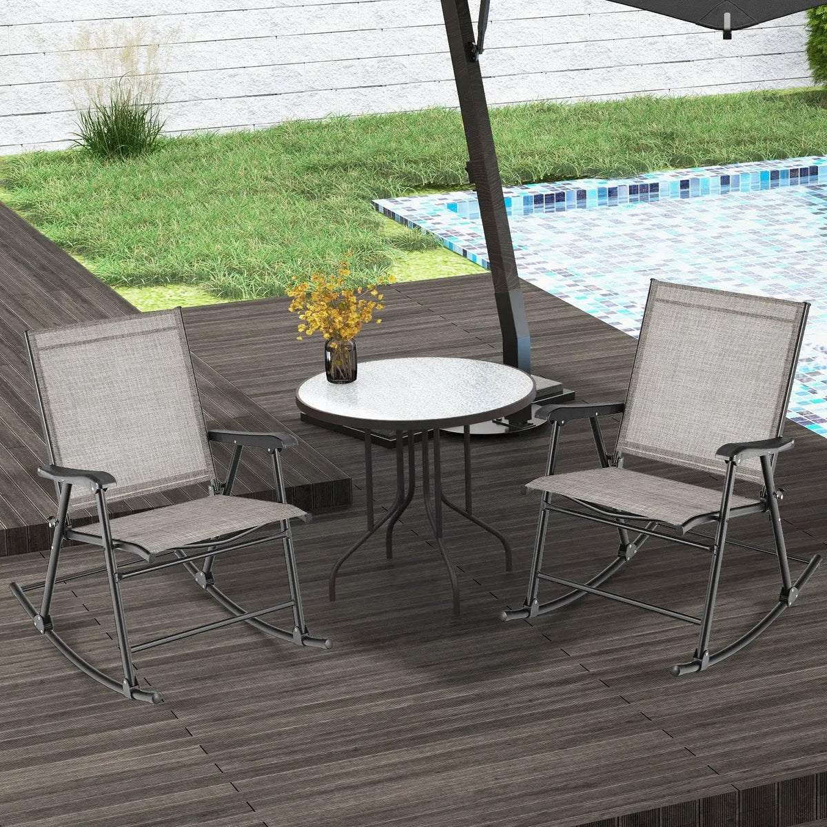 Folding Rocking Chair with Breathable Seat Fabric Set of 2 by DirectDeals