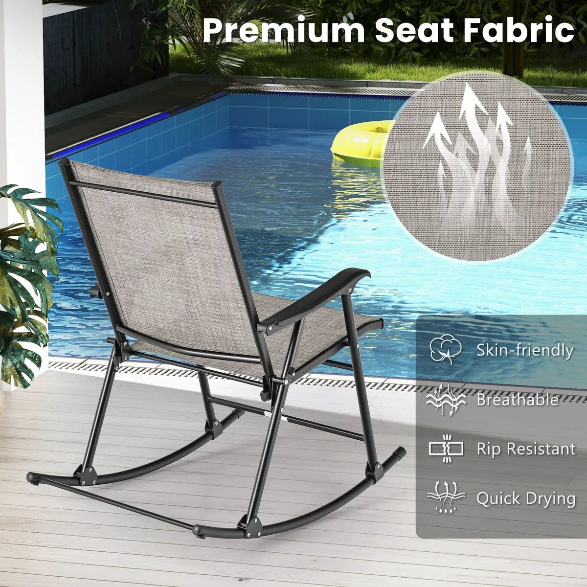 Folding Rocking Chair with Breathable Seat Fabric Set of 2 by DirectDeals
