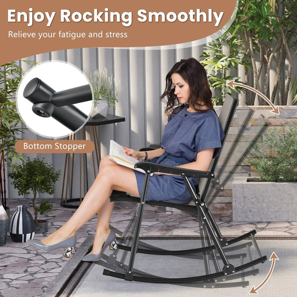 Folding Rocking Chair with Breathable Seat Fabric Set of 2 by DirectDeals
