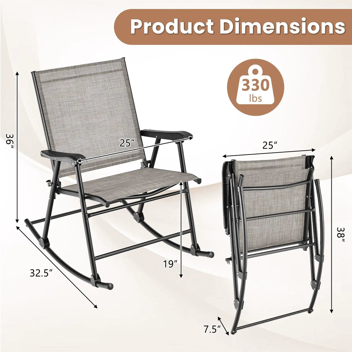 Folding Rocking Chair with Breathable Seat Fabric Set of 2 by DirectDeals