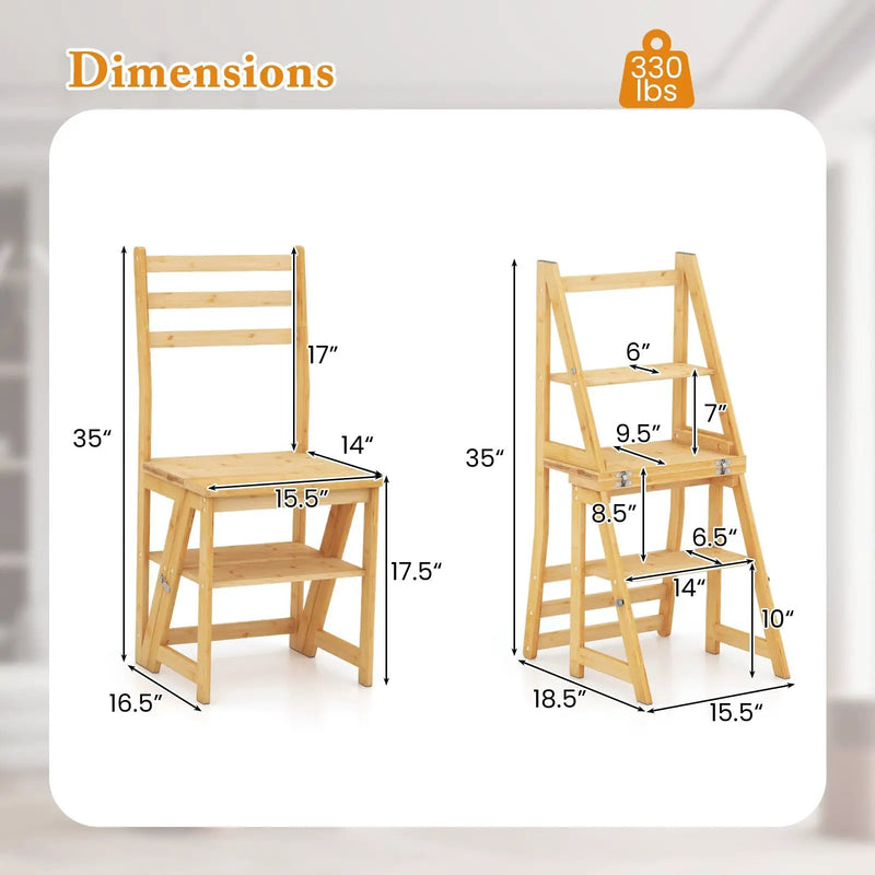 Multifunctional 3-in-1 Ladder Chair Display Plant Stand for Library Kitchen Office by DirectDeals