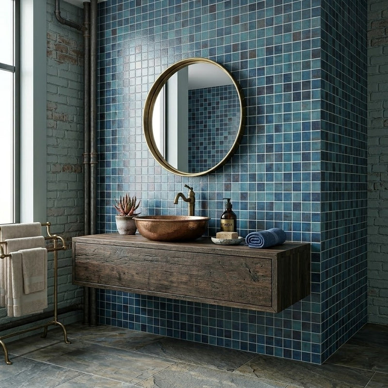 Forest Blue Anti Slip 1x1 Glass Mosaics 12x12 Glass Anti Slip 12x12 Mosaics — 3