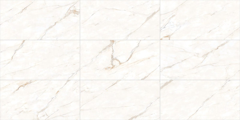 Forty8 Calacatta Oro Polished Marble Look Porcelain Tiles 48x48, several pieces laid together, view 2