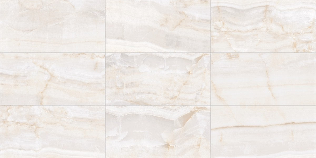 Forty8 Crystal Onyx Honed Marble Look Porcelain Tiles 48x48, several pieces laid together, view 2