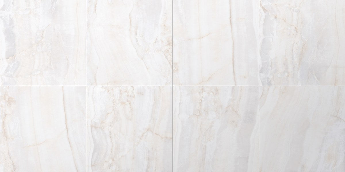 Forty8 Crystal Onyx Honed Marble Look Porcelain Tiles 48x48, several pieces laid together