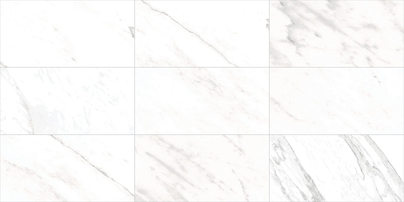 Forty8 Luxe White Honed Marble Look Porcelain Tiles 24x48, several pieces laid together, view 2