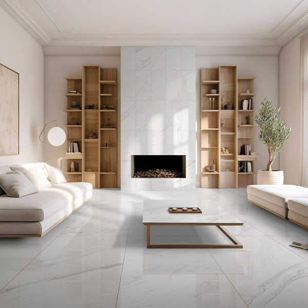 Forty8 Luxe White Honed Marble Look Porcelain Tiles 24x48