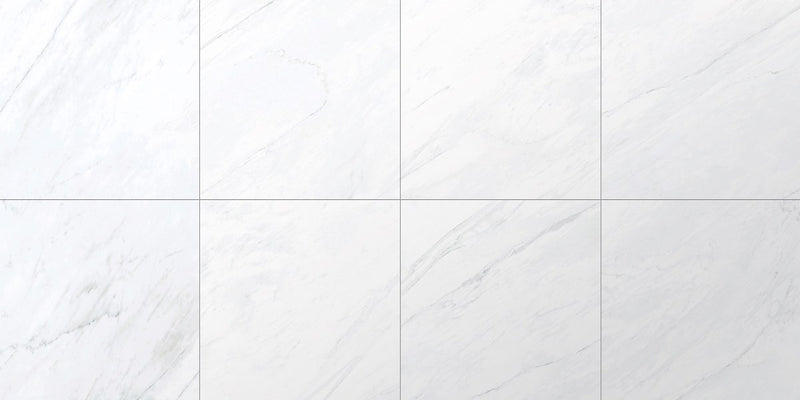 Forty8 Luxe White Polished Marble Look Porcelain Tiles 24x48, several pieces laid together