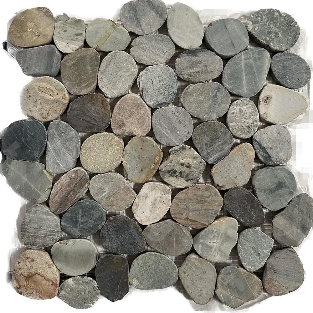 Fossil Blue Earth Tan Natural Pebble Mosaics 12x12 by Stonetiledepot