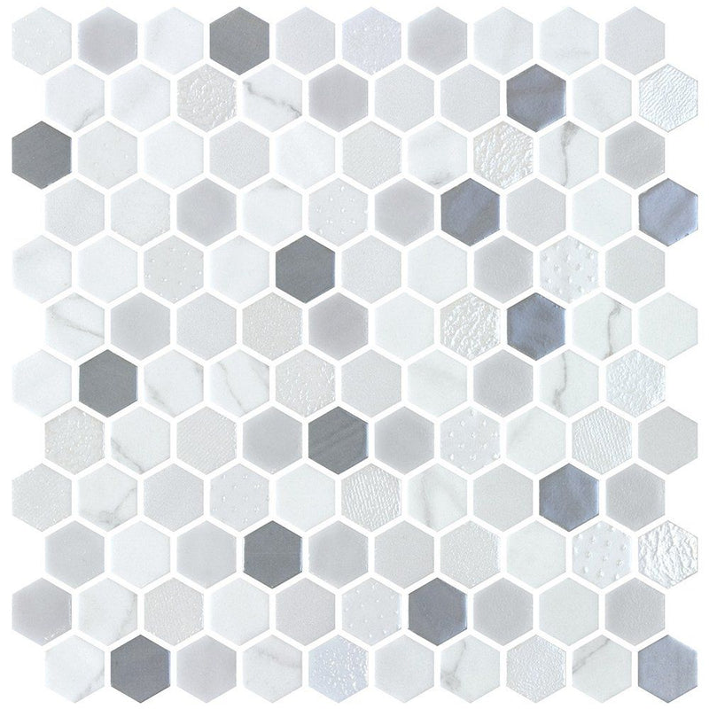 Fossil Multi Finish Hexagon Glass Mosaics 11 3/4x11 1/2 Glass Multi Finish 12x12 Mosaics