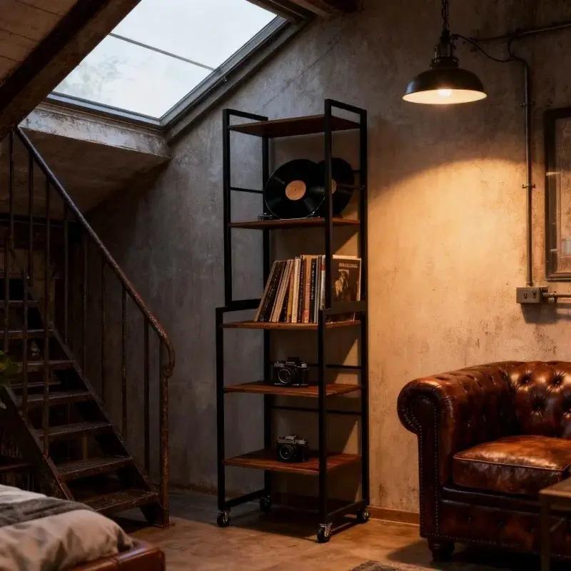 Four-Tier Industrial Style Metal Frame Bookshelf | Vintage Luxury Villa-Style Bookcase Suitable for Living Room, Study or Home Office by House Of Avana