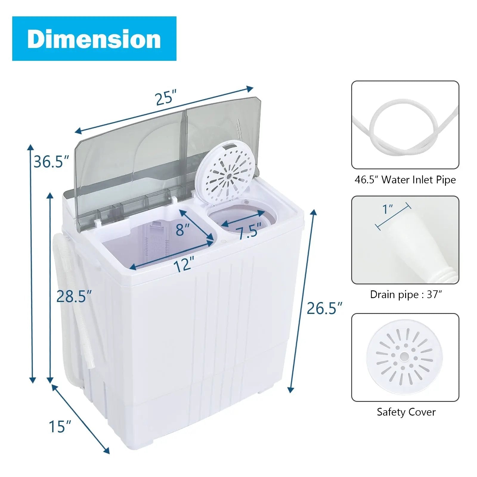 Twin Tub Portable Washing Machine with Timer Control and Drain Pump for Apartment-Gray by DirectDeals
