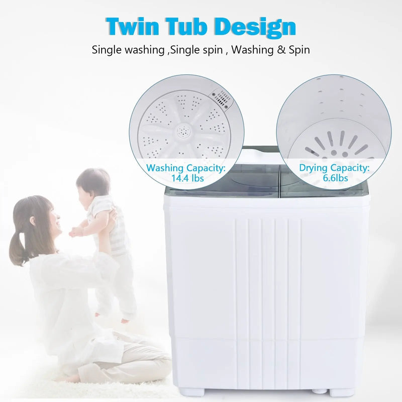 Twin Tub Portable Washing Machine with Timer Control and Drain Pump for Apartment-Gray by DirectDeals