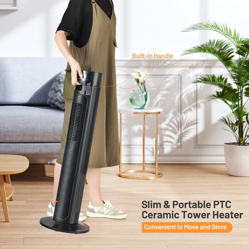 1500W Ceramic Tower Space Heater with Remote Control and Realistic 3D Flame by DirectDeals