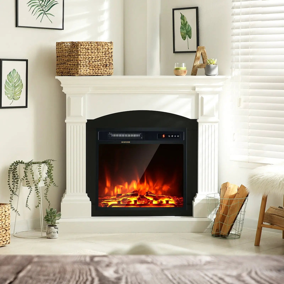 18 Inch 1500W Electric Fireplace Freestanding and Recessed Heater by DirectDeals
