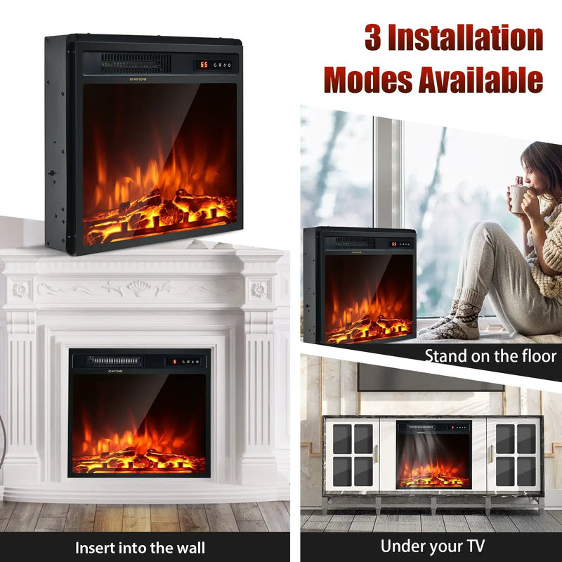 18 Inch 1500W Electric Fireplace Freestanding and Recessed Heater by DirectDeals