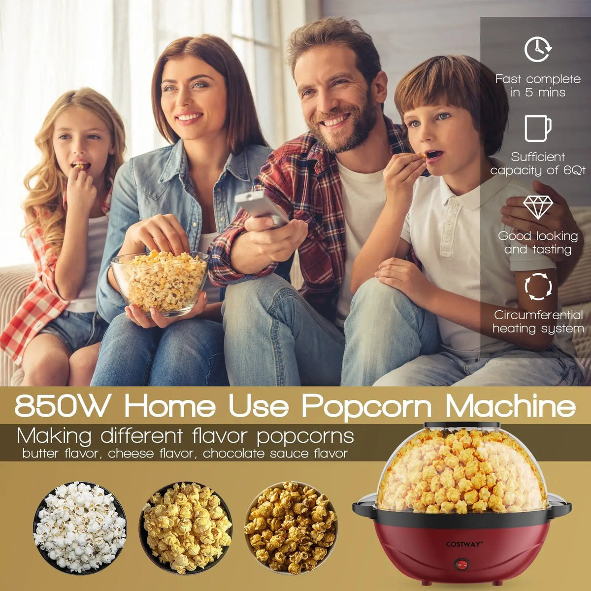 6QT Stirring Popcorn Popper Maker with Nonstick Plate by DirectDeals