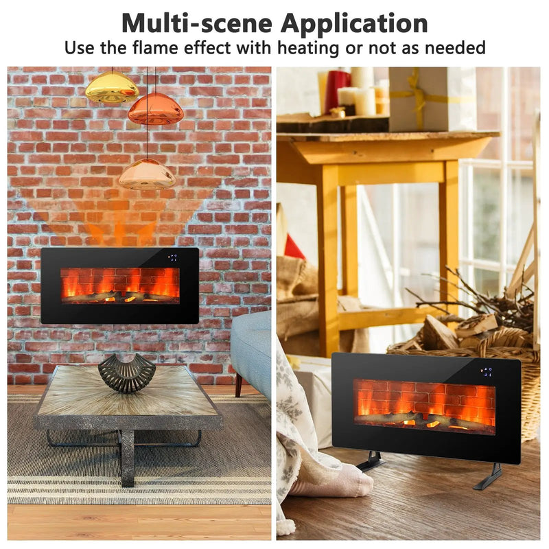 36 Inch Electric Wall Mounted Freestanding Fireplace with Remote Control-Black by DirectDeals